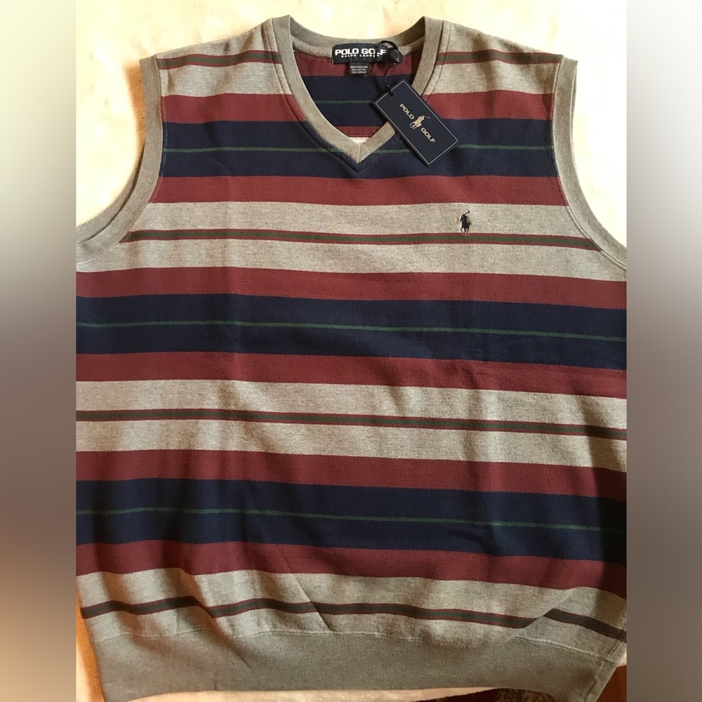 Polo by Ralph Lauren Striped Golf Vest sweatshirt - Gray, Red, Blue